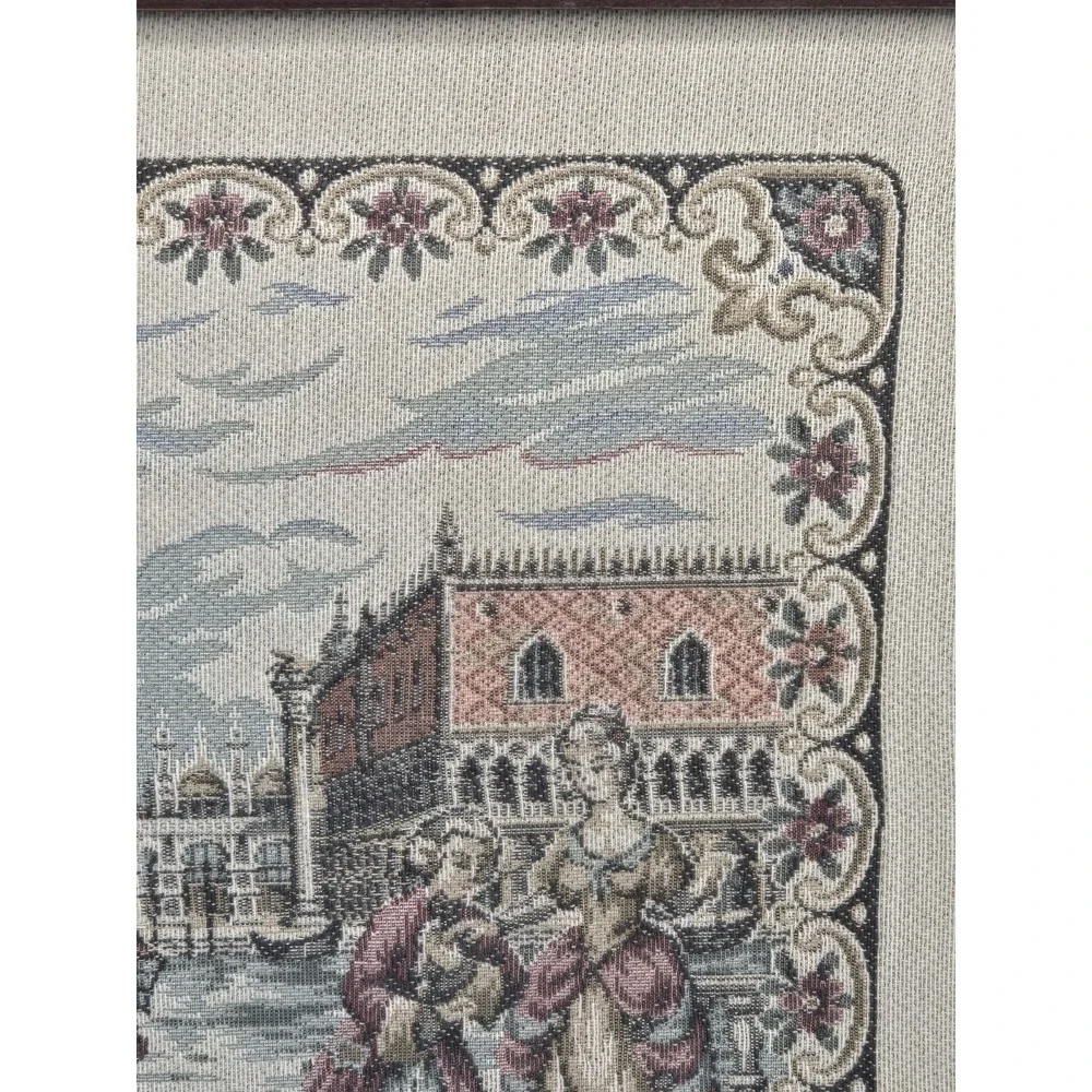Italian Framed Tapestry‎ Venice Gondola Scene Doge's Palace Romantic Courting